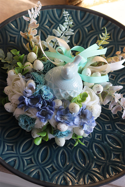 Bluesfera Birds, wielkanocny stroik na talerzu, wym.12x31cm