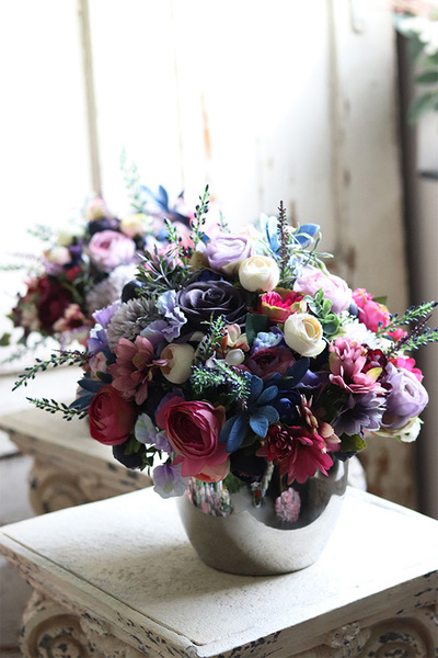 bogata kompozycja z fioletowymi kwiatami, Gerrista, wym.32x29cm