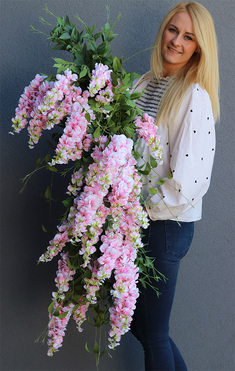 elegancka girlanda z biało-różowymi kwiatami, Wisteria Pink New, dł.1m 