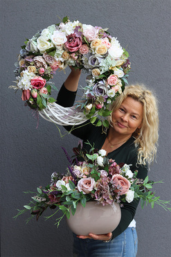 Rosalisa, zestaw dekoracji kwiatowych, wianek + kompozycja 