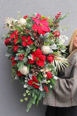 Red&Gold 2, świąteczna wiązanka nagrobna, wym.90x55cm