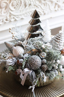 Frozen Forest, świąteczny stroik w srebrnej misie LED