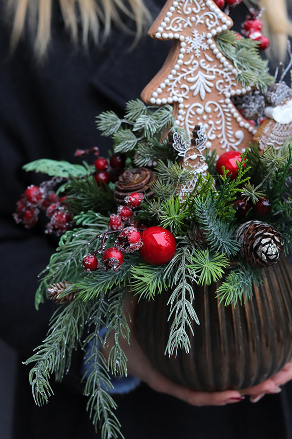 Choinkowy, świąteczny stroik z piernikową choinką
