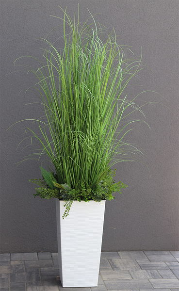 Anna Modern White 2, kompozycja z traw w dłutowanej donicy, wys.160cm