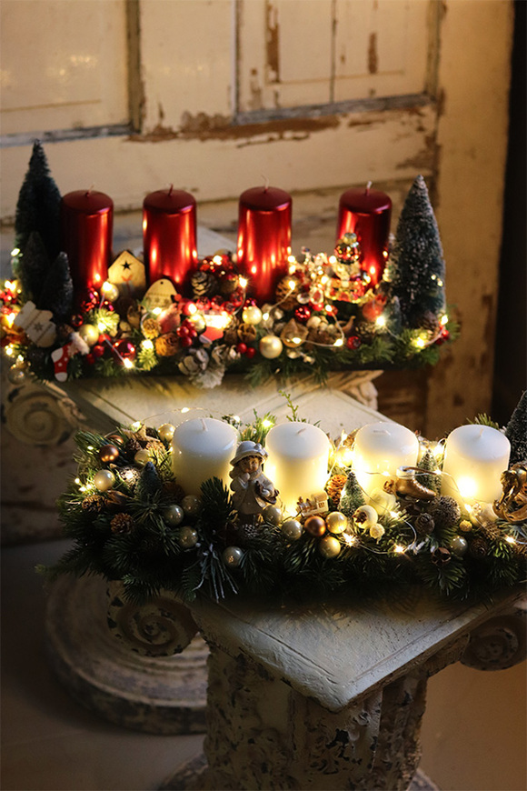 adwentowy stroik Karminowe Dzieciństwo, wym.24x46cm  