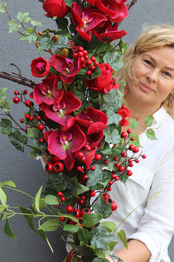 Red Orchids, bukiet nagrobny z czerwonymi kwiatami, dł.94cm