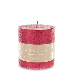 Rustic Candle, świeca w kształcie walca, czerwona metalik, wys.9cm
