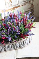 Kolorowe Wrzosy 2, kompozycja kwiatowa w brzozowej skrzynce, wym.28x49cm 