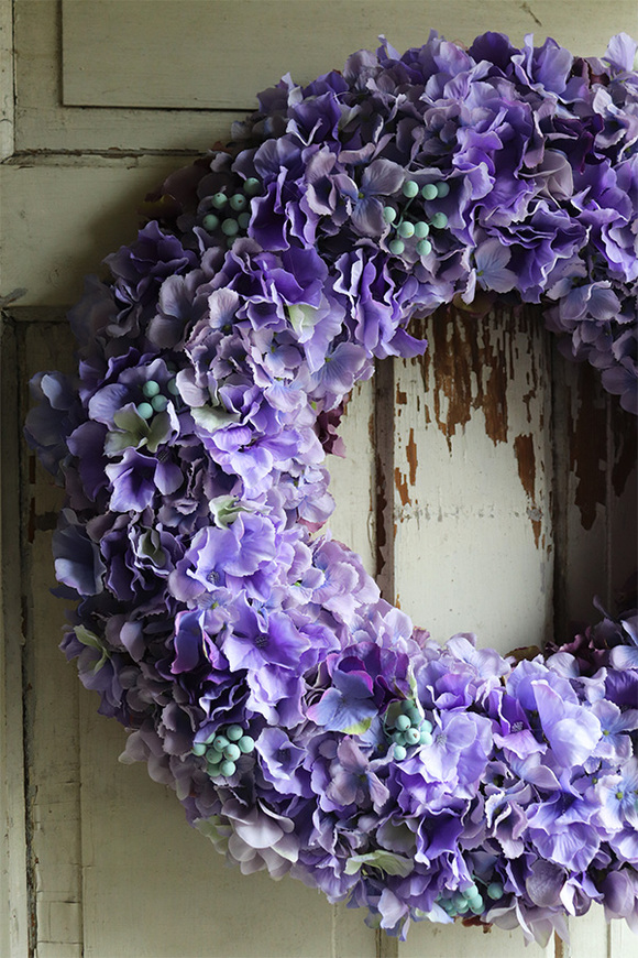 bogaty wianek z fioletowych hortensji, Betti, śr.60cm