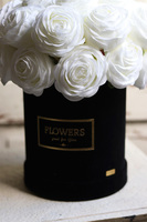 Magnatia, welurowy flowerbox z białymi różami, wys.35x26cm