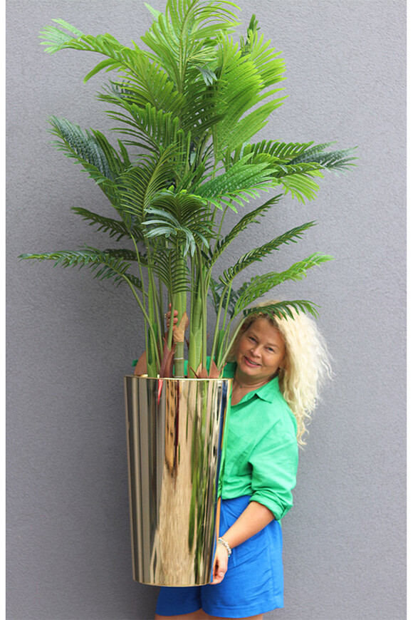 Areca Golderia 2, wysokiej jakości sztuczna palma w złotej donicy