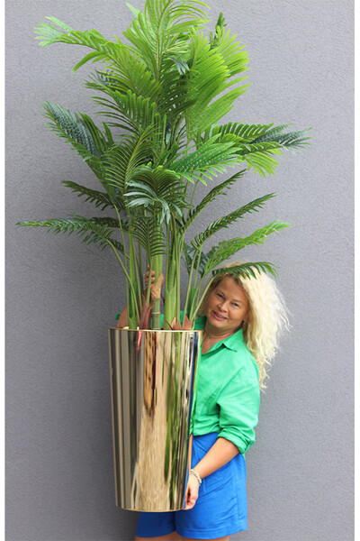 Areca Golderia 2, wysokiej jakości sztuczna palma w złotej donicy