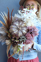 Złota Dynia, box jesienny z ceramiczną dynią, wys.48cm