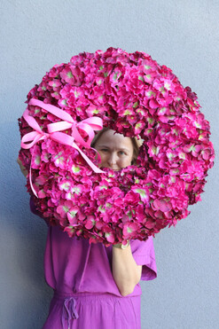 duży elegancki wianek Różowa Hortensja Extra, śr.60cm