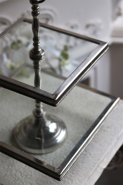 etażerka dwupiętrowa, kwadratowa, Lux Silver Silver Glamour