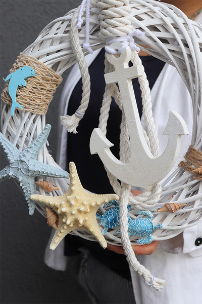 Kotwica & Rozgwiazdy 3, marynistyczny wianek do powieszenia na drzwiach