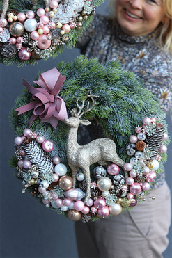 świąteczny wianek, Pudrovy Renifer Gold, śr.40cm