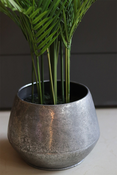Haiti Simple Silver, sztuczna palma w srebrnej donicy