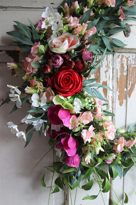 asymetryczny wianek na obręczy, Subtelle Ruby Red, śr.52cm 