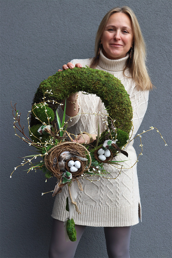 Spacer w Parku, wiosenny wianek na drzwi