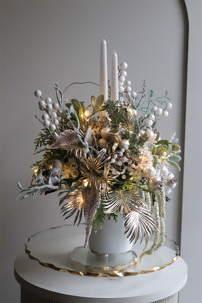 Silver Landia Small, stroik świąteczny