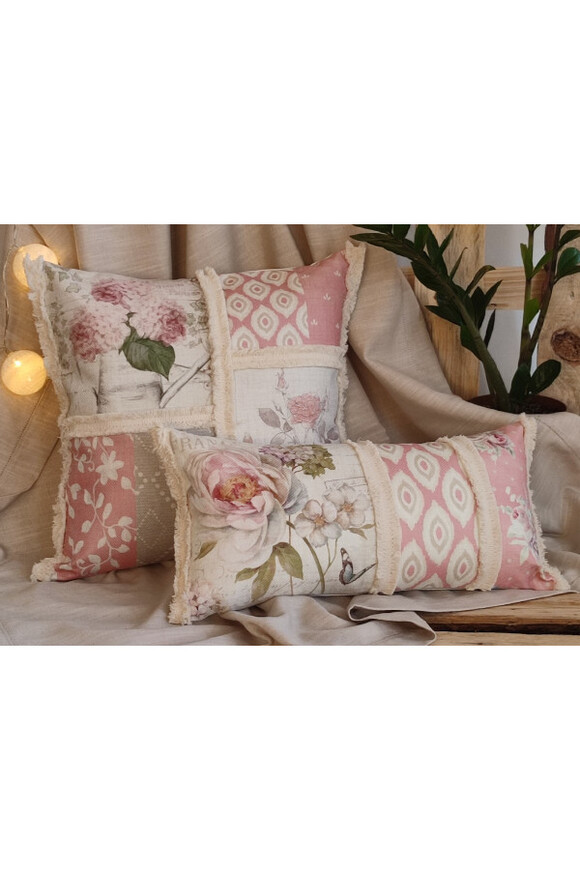 dekoracyjna poduszka - wałek patchwork Roses, róż, wym.50x25cm