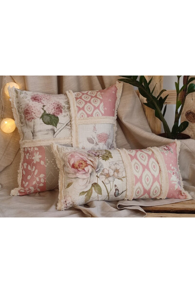 dekoracyjna poduszka - wałek patchwork Roses, róż, wym.50x25cm