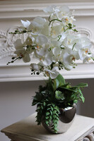 Silver Suculenti 2, sztuczny storczyk w lustrzanej donicy