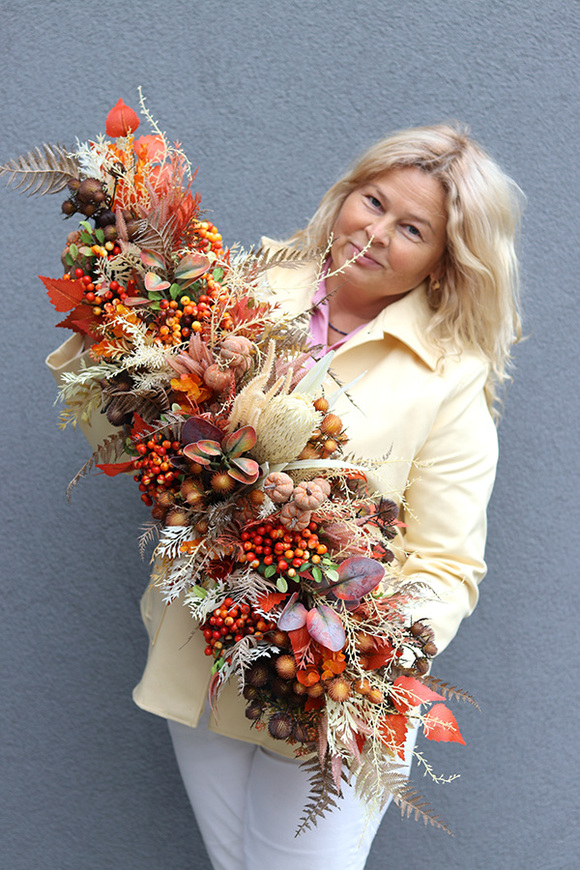 Premium Moko Autumn, jesienna kompozycja kwiatowa, wym.35x100cm