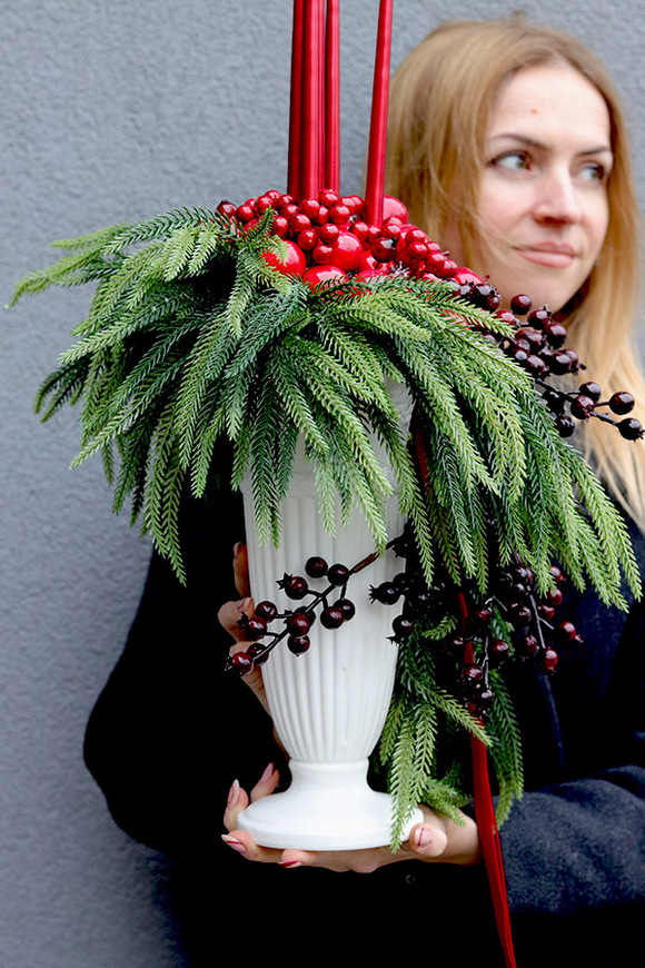 Karminowa Gracja, świąteczny stroik adwentowy