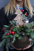 Choinkowy, świąteczny stroik z piernikową choinką