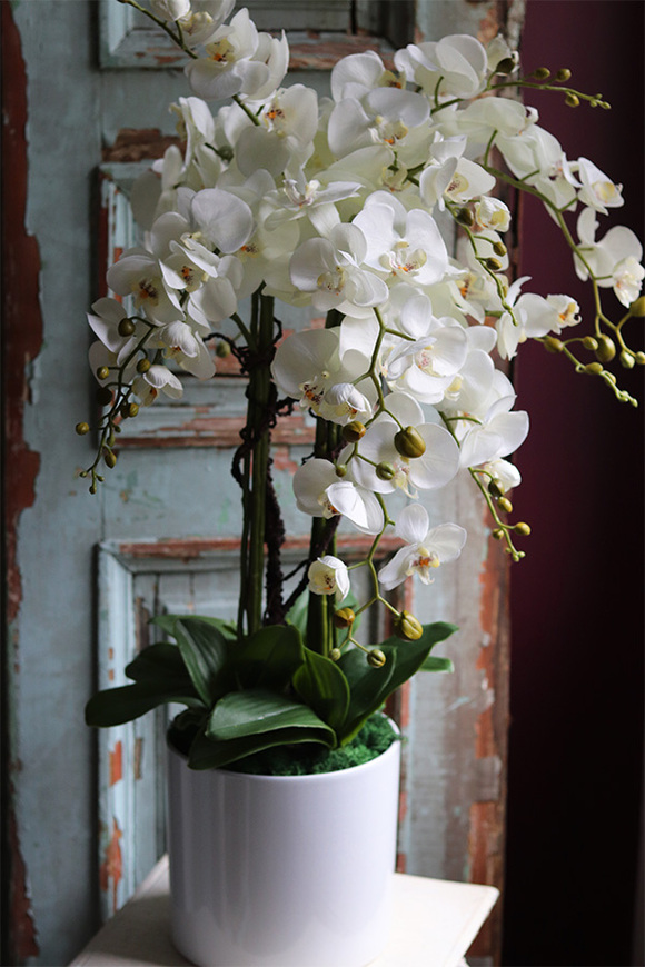 Biała Kromena, sztuczny storczyk w białej donicy, wys.94cm 