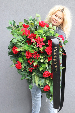 Red Violla, wiązanka nagrobna z czerwonymi kwiatami, dł.90cm