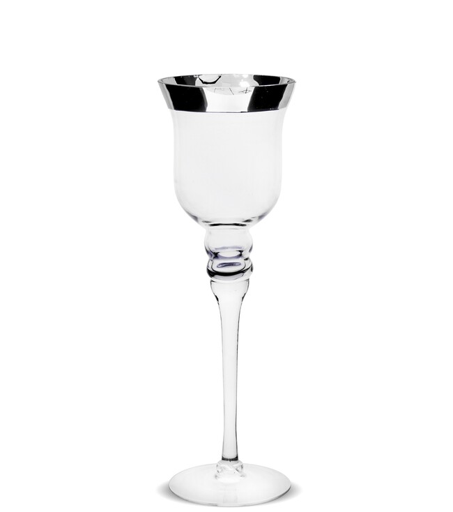 Delicate, elegancki szklany świecznik na nodze, wys.34,5cm
