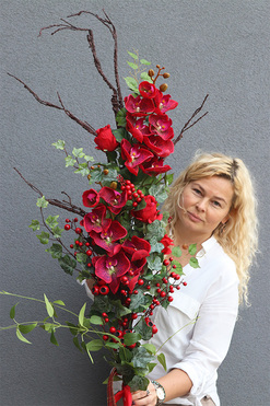 Red Orchids, bukiet nagrobny z czerwonymi kwiatami, dł.94cm