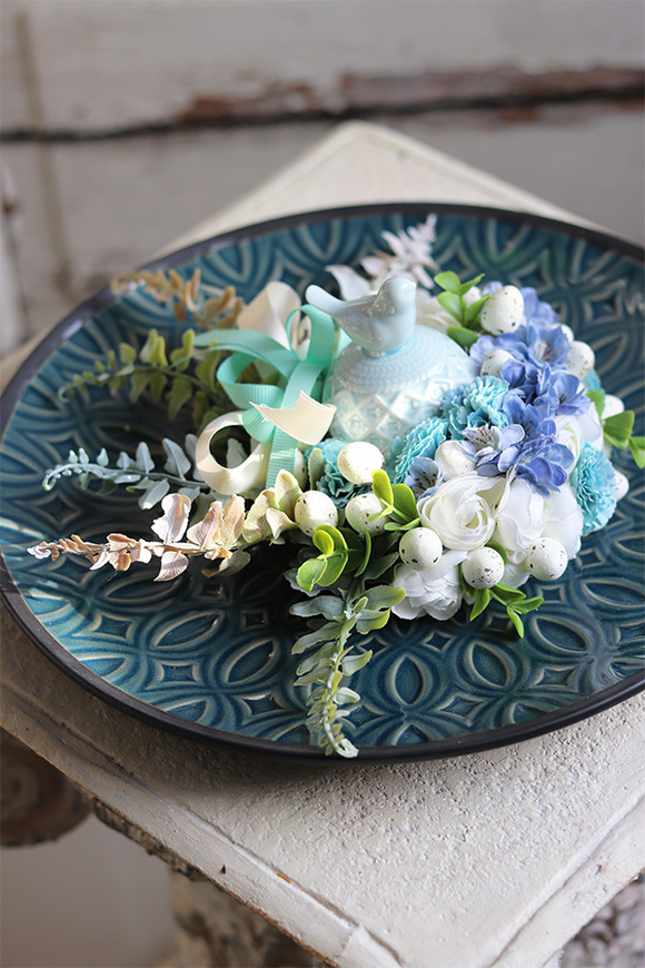 Bluesfera Birds, wielkanocny stroik na talerzu, wym.12x31cm