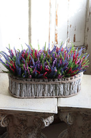 Kolorowe Wrzosy 2, kompozycja kwiatowa w brzozowej skrzynce, wym.28x49cm 