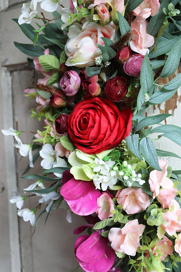 asymetryczny wianek na obręczy, Subtelle Ruby Red, śr.52cm 