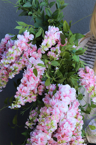 elegancka girlanda z biało-różowymi kwiatami, Wisteria Pink New, dł.1m 