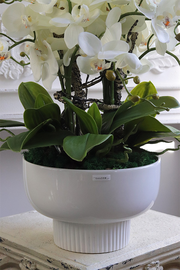 Japandi Orchid 3, sztuczny storczyk w ceramicznym pucharze