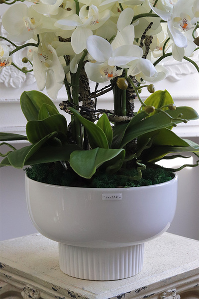 Japandi Orchid 3, sztuczny storczyk w ceramicznym pucharze