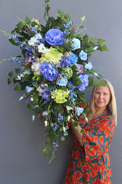 Blusilda Terite, niebiesko-zielona wiązanka nagrobna, dł.100cm 