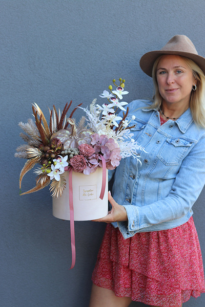 Złota Dynia, box jesienny z ceramiczną dynią, wys.48cm