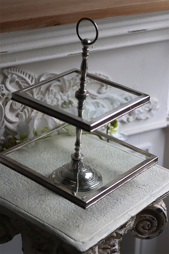 etażerka dwupiętrowa, kwadratowa, Lux Silver Silver Glamour
