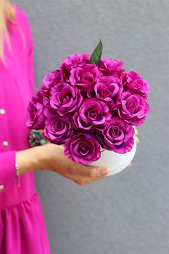 Fuksjowe Mini Roses, flowerbox z różami, wys.21cm