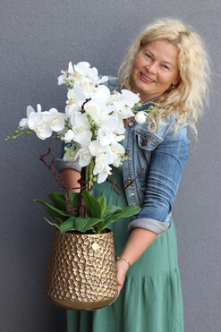 Goldenario Vase, biały storczyk w złotej donicy, wys.71cm 