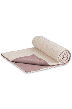 Comfy, muślinowy pled dwustronny ze sztucznym futerkiem, mauve, 140x200