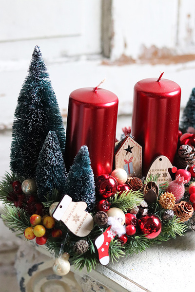 adwentowy stroik Karminowe Dzieciństwo, wym.24x46cm  