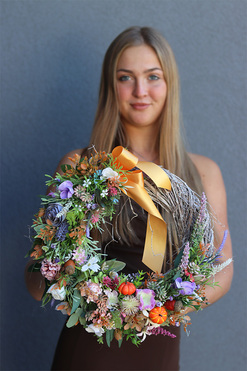 Letinata Jesień, asymetryczny wianek jesienny na drzwi, rozp.37cm 