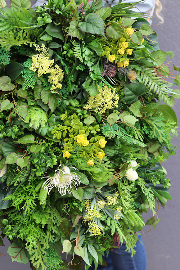 Jungle Green & Yellow, dekoracja jednostronna ze sztucznych roślin, wym.1mkw